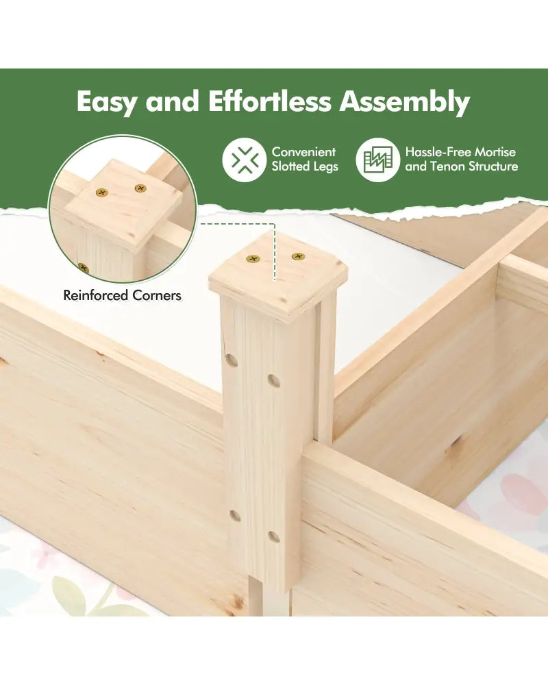 Wooden Raised Open-Ended Base Garden Bed with 2 Planter Boxes Divider-Natural - Natural - Raised Garden Beds
