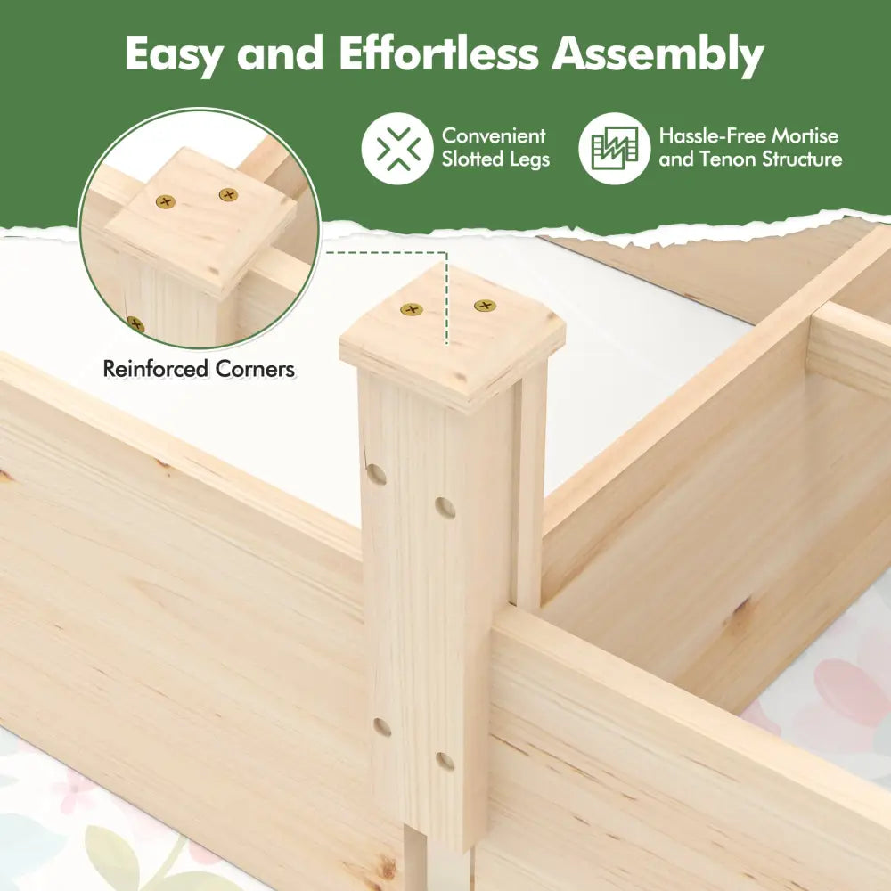 Wooden Raised Open-Ended Base Garden Bed with 2 Planter Boxes Divider-Natural - Natural - Raised Garden Beds