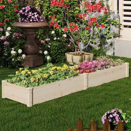 Wooden Raised Open-Ended Base Garden Bed with 2 Planter Boxes Divider-Natural - Natural - Raised Garden Beds