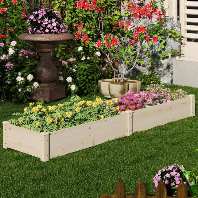 Wooden Raised Open-Ended Base Garden Bed with 2 Planter Boxes Divider-Natural - Natural - Raised Garden Beds