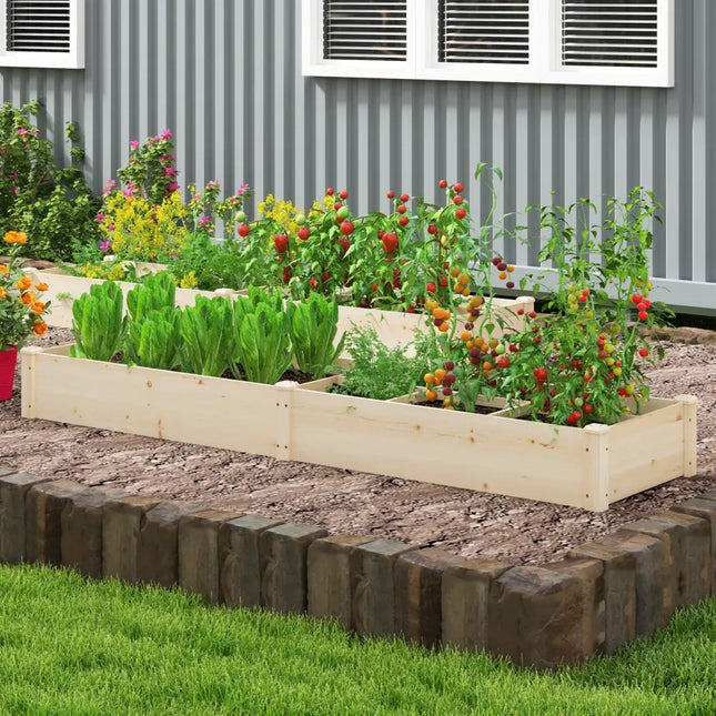 Wooden Raised Open-Ended Base Garden Bed with 2 Planter Boxes Divider-Natural - Natural - Raised Garden Beds
