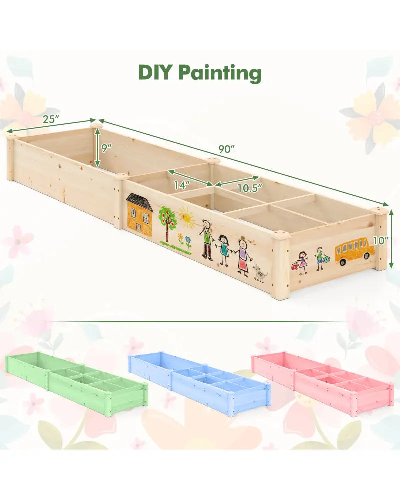 Wooden Raised Open-Ended Base Garden Bed with 2 Planter Boxes Divider-Natural - Natural - Raised Garden Beds