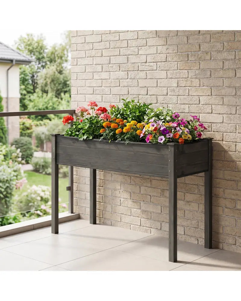 Wooden Raised Vegetable Garden Bed Elevated Grow Vegetable Planter-Gray - Gray - Raised Garden Beds
