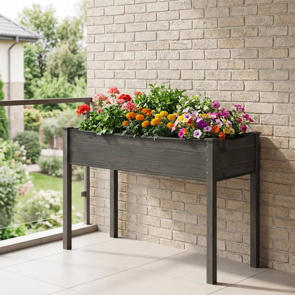 Wooden Raised Vegetable Garden Bed Elevated Grow Vegetable Planter-Gray - Gray - Raised Garden Beds