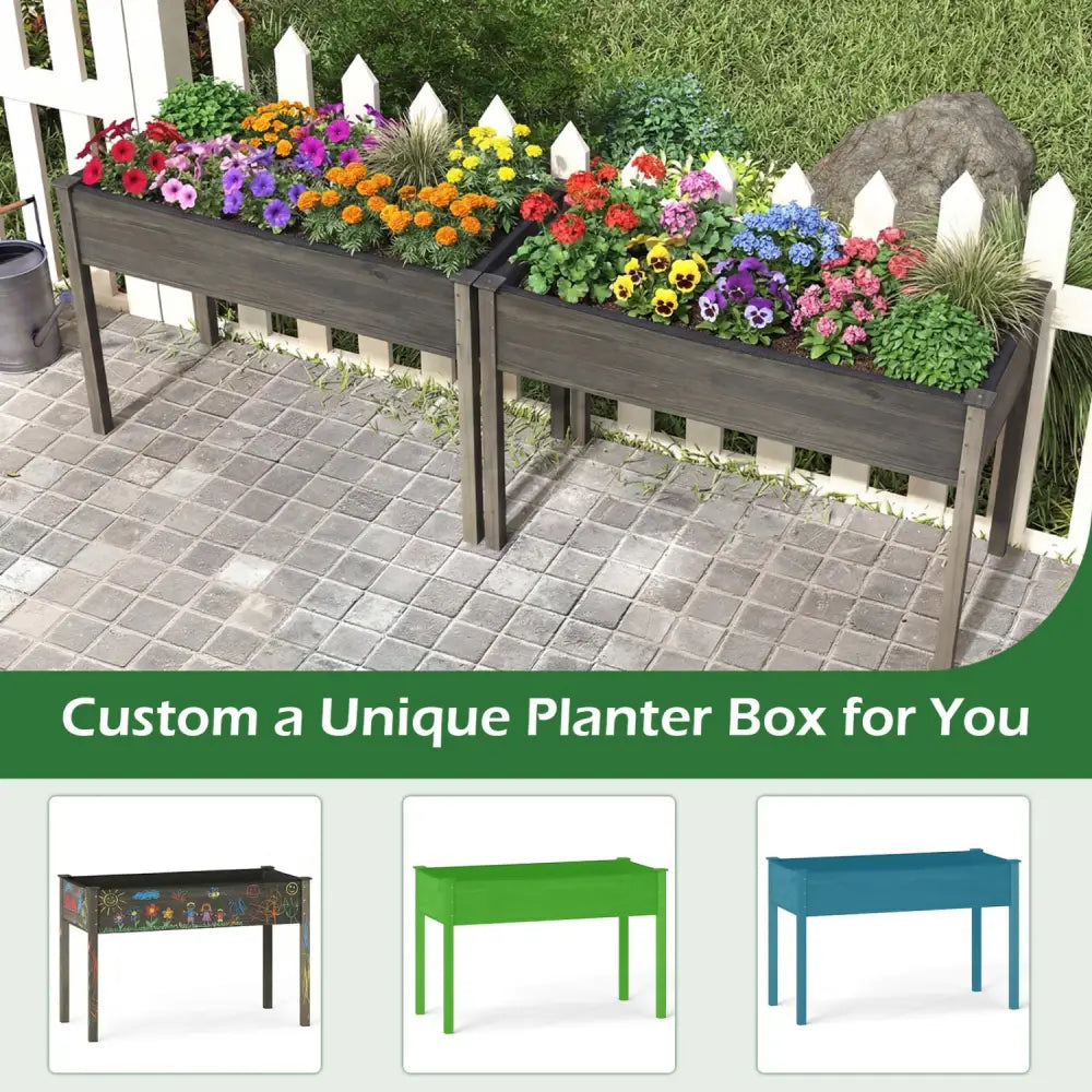 Wooden Raised Vegetable Garden Bed Elevated Grow Vegetable Planter-Gray - Gray - Raised Garden Beds