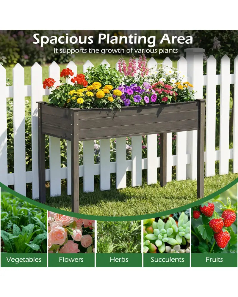 Wooden Raised Vegetable Garden Bed Elevated Grow Vegetable Planter-Gray - Gray - Raised Garden Beds
