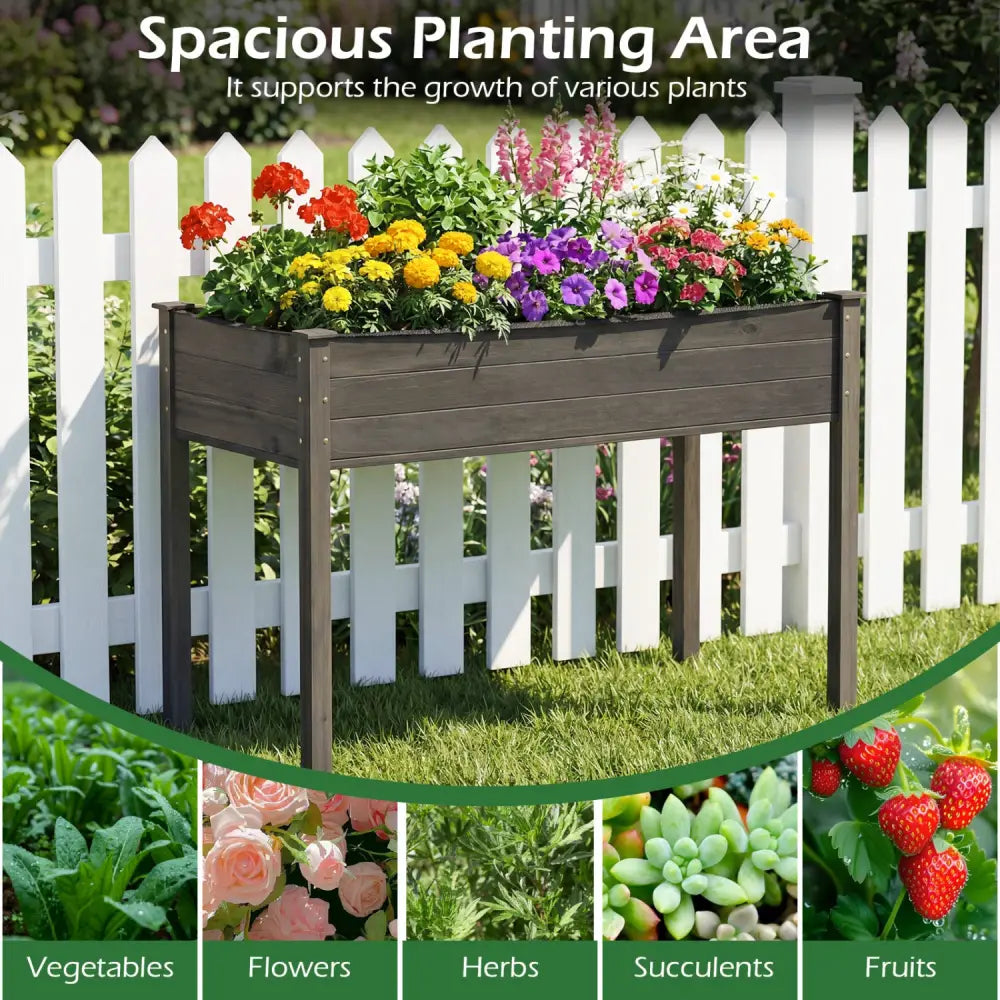 Wooden Raised Vegetable Garden Bed Elevated Grow Vegetable Planter-Gray - Gray - Raised Garden Beds