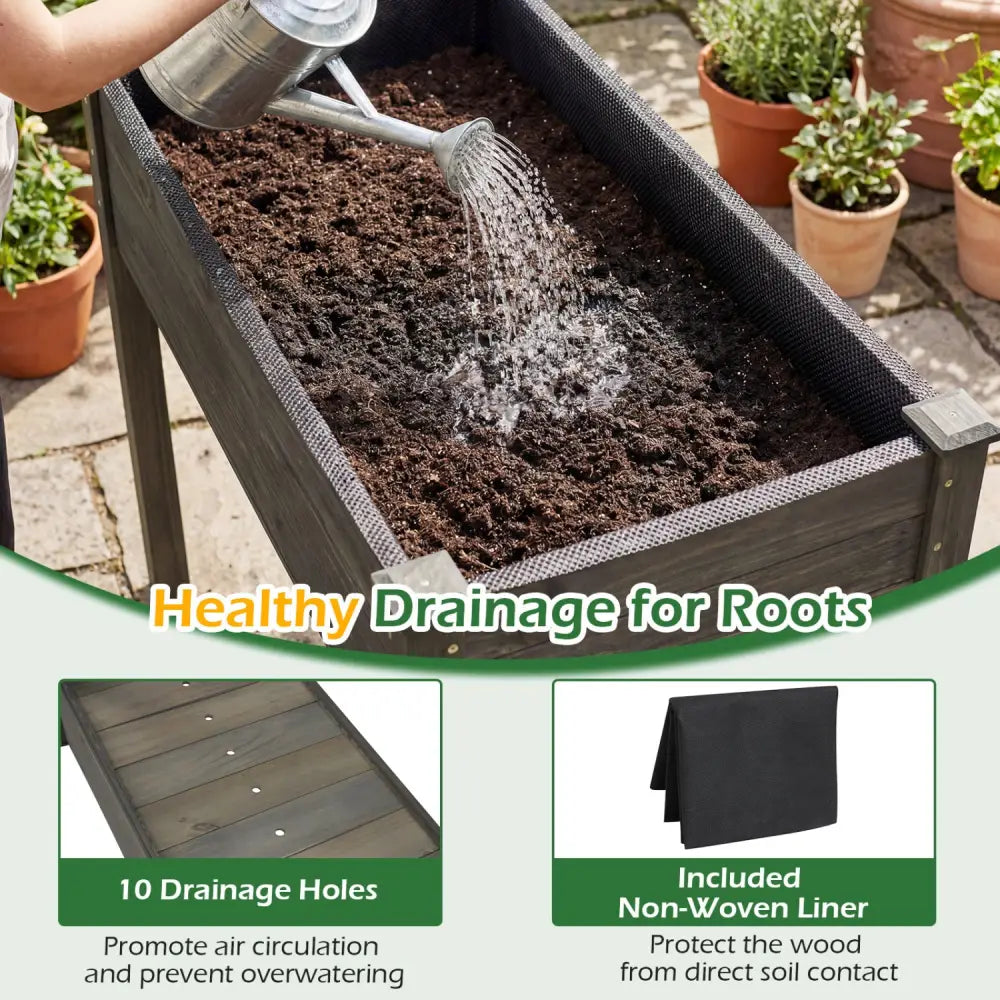 Wooden Raised Vegetable Garden Bed Elevated Grow Vegetable Planter-Gray - Gray - Raised Garden Beds