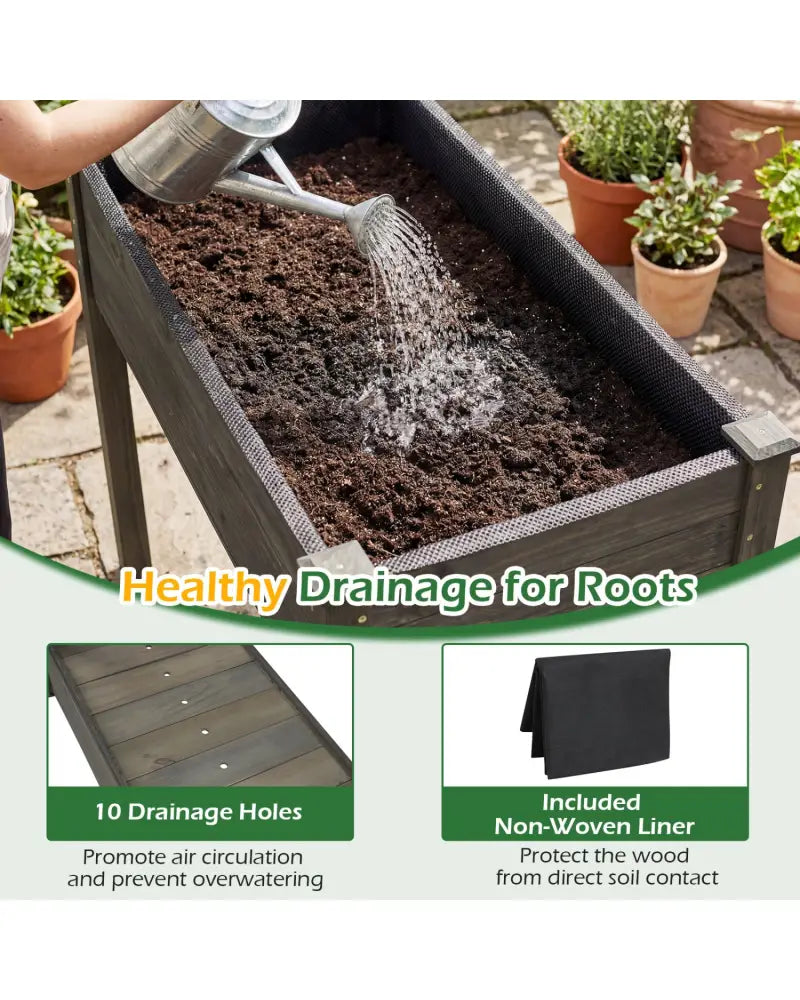 Wooden Raised Vegetable Garden Bed Elevated Grow Vegetable Planter-Gray - Gray - Raised Garden Beds