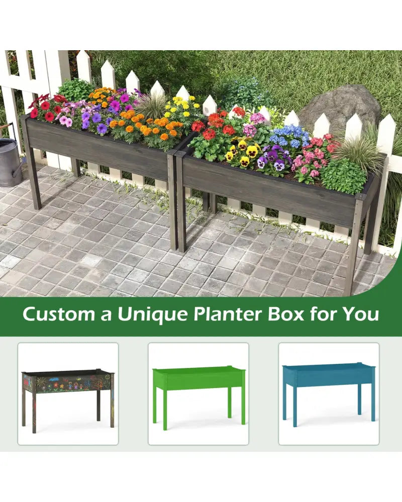 Wooden Raised Vegetable Garden Bed Elevated Grow Vegetable Planter-Gray - Gray - Raised Garden Beds