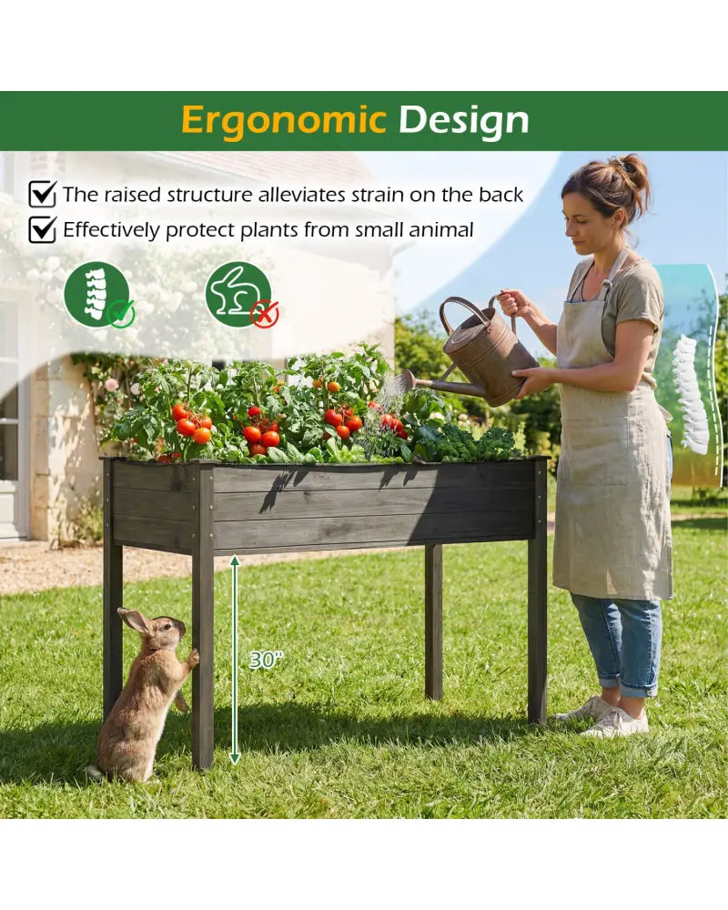 Wooden Raised Vegetable Garden Bed Elevated Grow Vegetable Planter-Gray - Gray - Raised Garden Beds