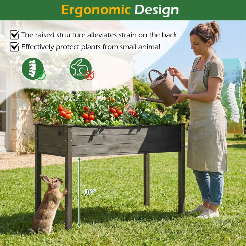 Wooden Raised Vegetable Garden Bed Elevated Grow Vegetable Planter-Gray - Gray - Raised Garden Beds