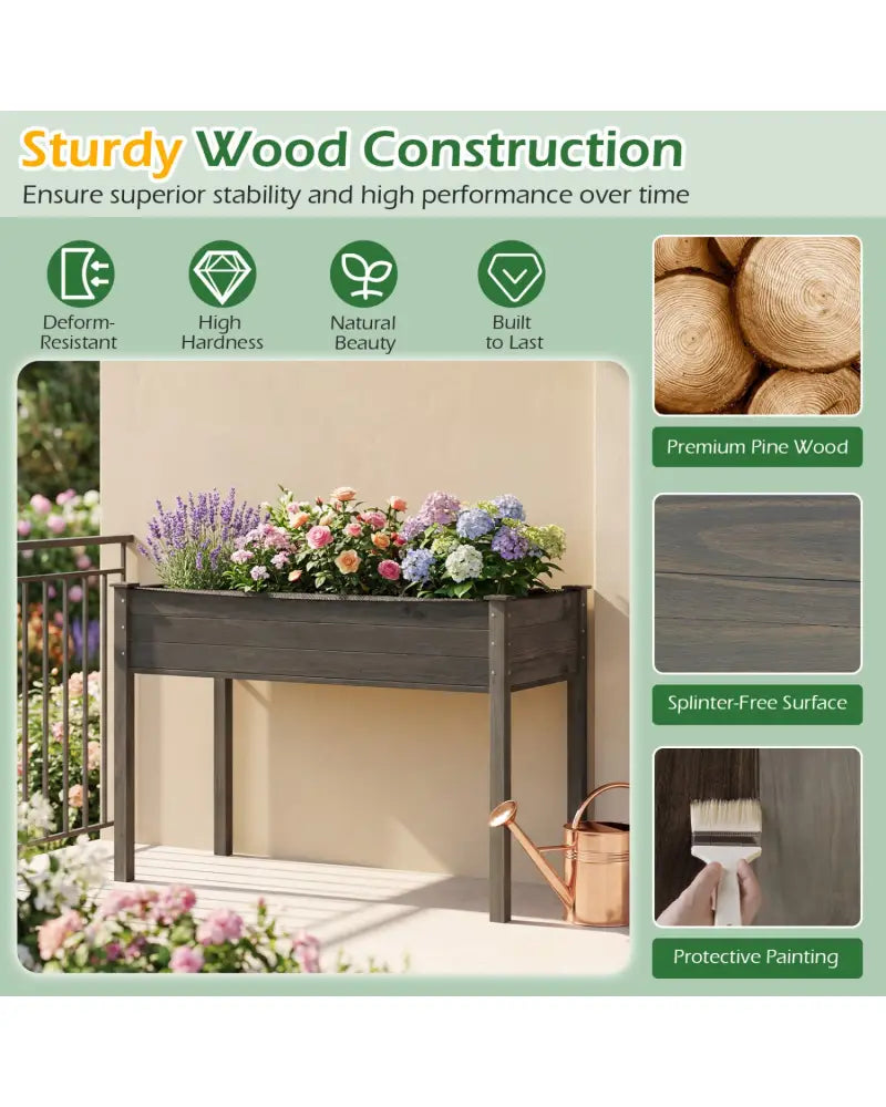 Wooden Raised Vegetable Garden Bed Elevated Grow Vegetable Planter-Gray - Gray - Raised Garden Beds