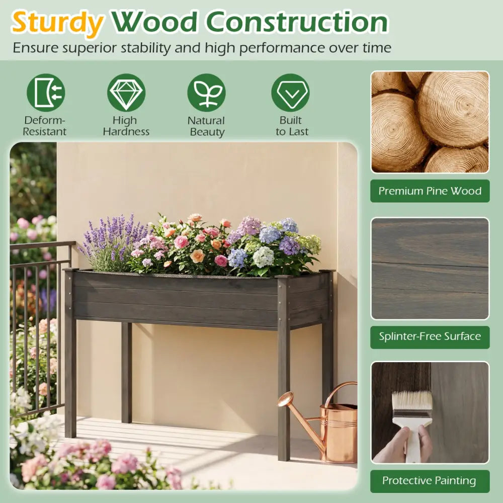 Wooden Raised Vegetable Garden Bed Elevated Grow Vegetable Planter-Gray - Gray - Raised Garden Beds
