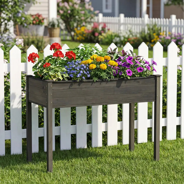 Wooden Raised Vegetable Garden Bed Elevated Grow Vegetable Planter-Gray - Gray - Raised Garden Beds