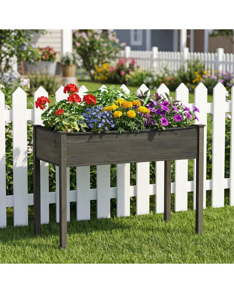 Wooden Raised Vegetable Garden Bed Elevated Grow Vegetable Planter-Gray - Gray - Raised Garden Beds