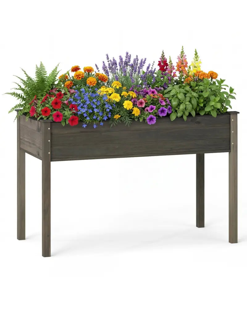 Wooden Raised Vegetable Garden Bed Elevated Grow Vegetable Planter-Gray - Gray - Raised Garden Beds