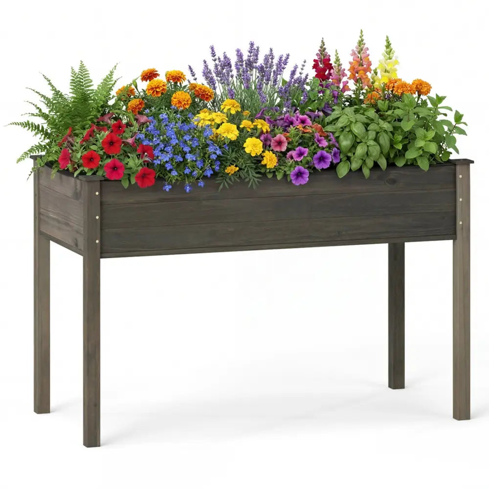 Wooden Raised Vegetable Garden Bed Elevated Grow Vegetable Planter-Gray - Gray - Raised Garden Beds