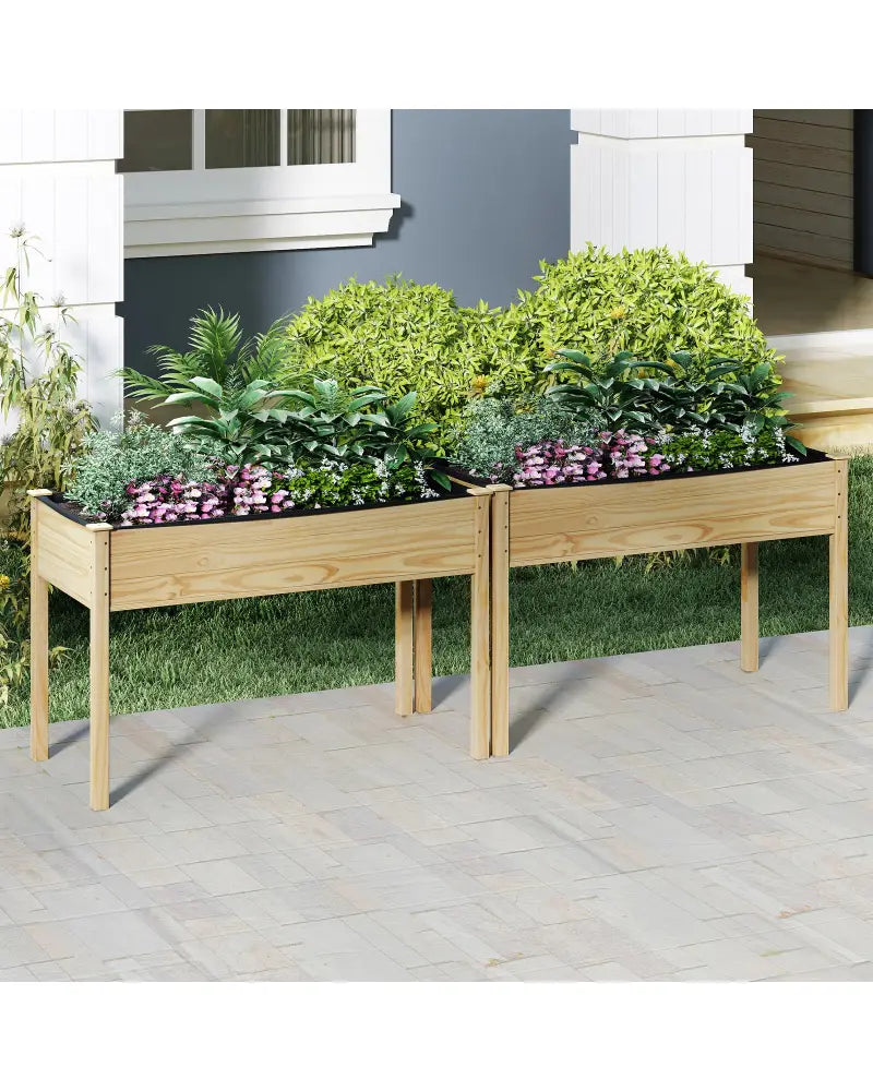 Wooden Raised Vegetable Garden Bed Elevated Grow Vegetable Planter-Natural - Natural - Raised Garden Beds