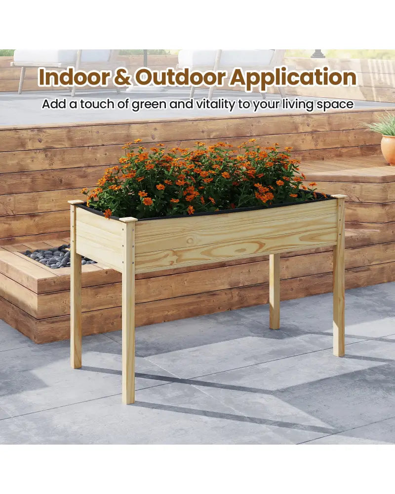 Wooden Raised Vegetable Garden Bed Elevated Grow Vegetable Planter-Natural - Natural - Raised Garden Beds