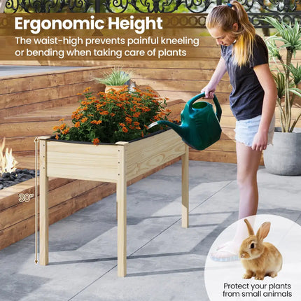 Wooden Raised Vegetable Garden Bed Elevated Grow Vegetable Planter-Natural - Natural - Raised Garden Beds