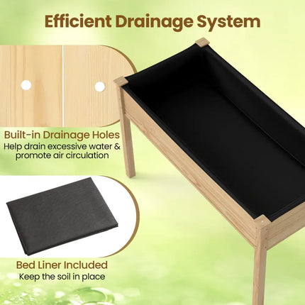 Wooden Raised Vegetable Garden Bed Elevated Grow Vegetable Planter-Natural - Natural - Raised Garden Beds