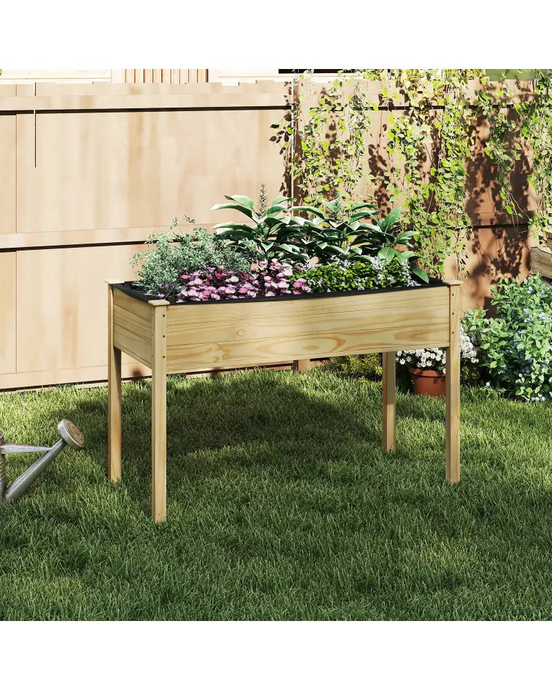 Wooden Raised Vegetable Garden Bed Elevated Grow Vegetable Planter-Natural - Natural - Raised Garden Beds