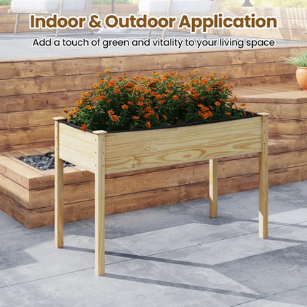 Wooden Raised Vegetable Garden Bed Elevated Grow Vegetable Planter-Natural - Natural - Raised Garden Beds