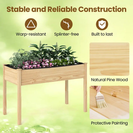 Wooden Raised Vegetable Garden Bed Elevated Grow Vegetable Planter-Natural - Natural - Raised Garden Beds