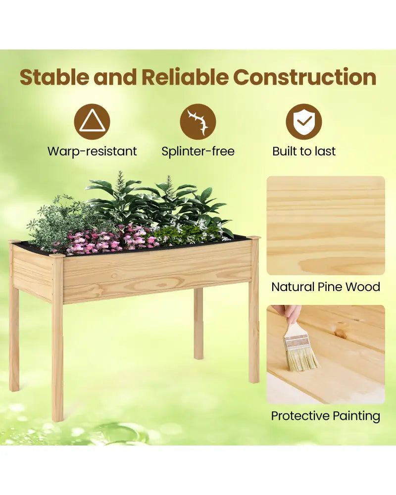 Wooden Raised Vegetable Garden Bed Elevated Grow Vegetable Planter-Natural - Natural - Raised Garden Beds