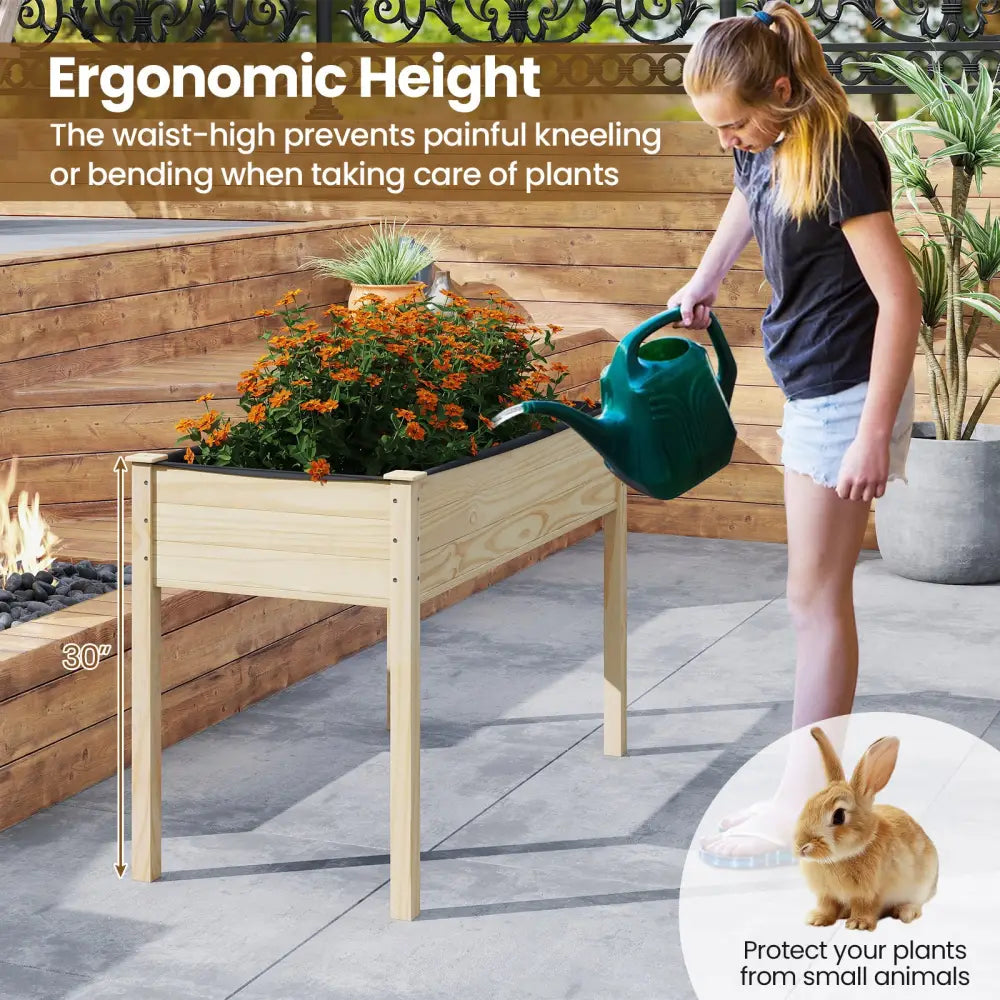 Wooden Raised Vegetable Garden Bed Elevated Grow Vegetable Planter-Natural - Natural - Raised Garden Beds