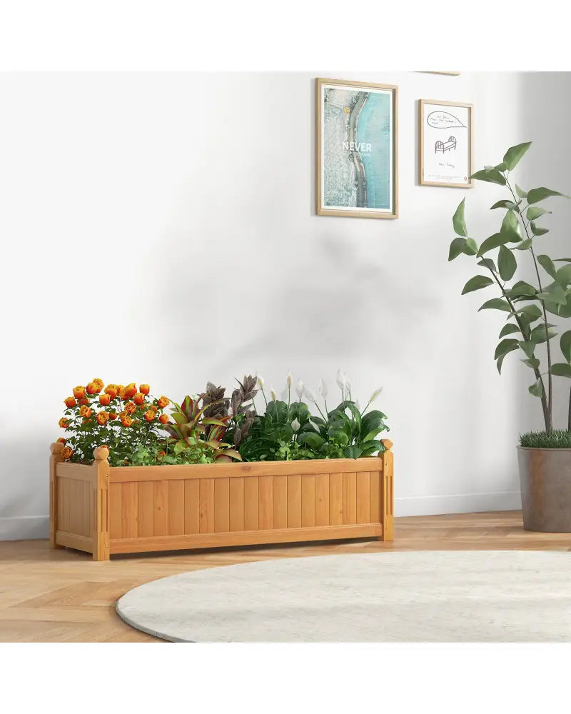 Wooden Rectangular Garden Bed with Drainage System-Natural - Natural - Raised Garden Beds