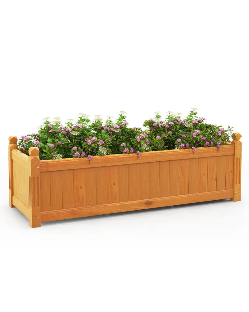 Wooden Rectangular Garden Bed with Drainage System-Natural - Natural - Raised Garden Beds