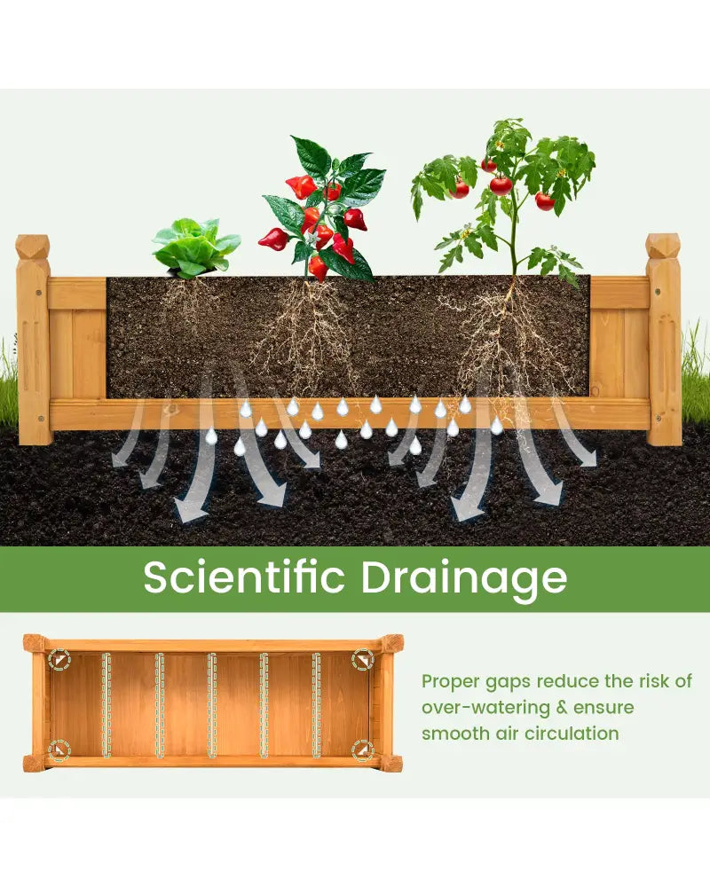 Wooden Rectangular Garden Bed with Drainage System-Natural - Natural - Raised Garden Beds