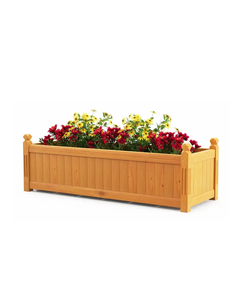 Wooden Rectangular Garden Bed with Drainage System-Natural - Natural - Raised Garden Beds