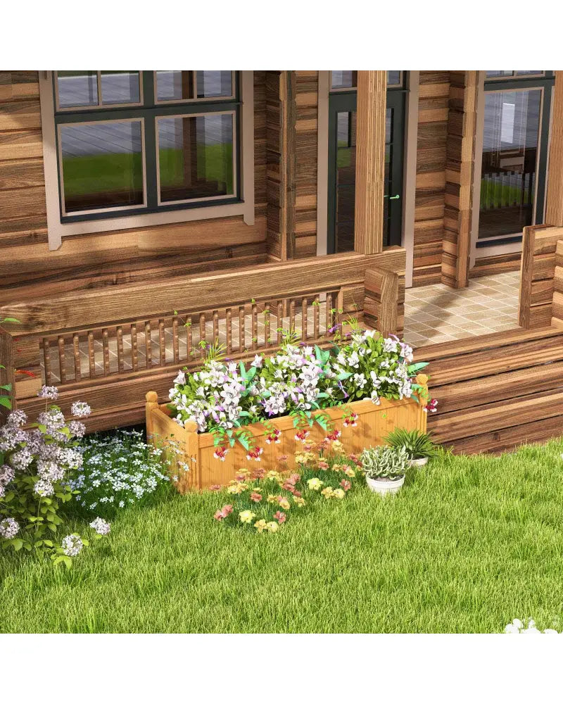 Wooden Rectangular Garden Bed with Drainage System-Natural - Natural - Raised Garden Beds