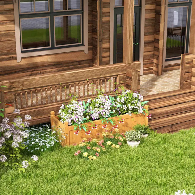 Wooden Rectangular Garden Bed with Drainage System-Natural - Natural - Raised Garden Beds