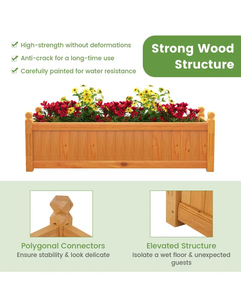 Wooden Rectangular Garden Bed with Drainage System-Natural - Natural - Raised Garden Beds
