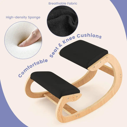 Wooden Rocking Chair with Comfortable Padded Seat Cushion and Knee Support-Black - Black - Kneeling Chairs