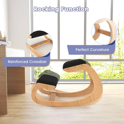 Wooden Rocking Chair with Comfortable Padded Seat Cushion and Knee Support-Black - Black - Kneeling Chairs