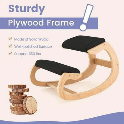 Wooden Rocking Chair with Comfortable Padded Seat Cushion and Knee Support-Black - Black - Kneeling Chairs