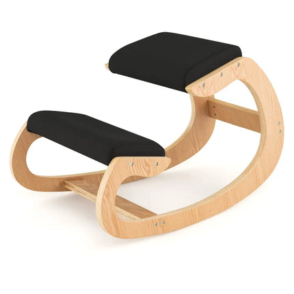 Wooden Rocking Chair with Comfortable Padded Seat Cushion and Knee Support-Black - Black - Kneeling Chairs