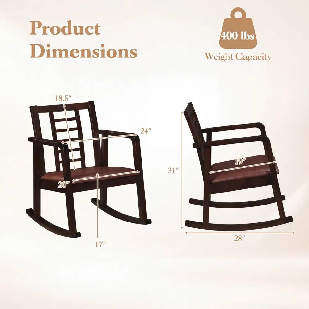 Wooden Rocking Chair with Upholstered Seat and Ladder Back for Living Room-Brown - Brown - Patio Rocking Chairs &