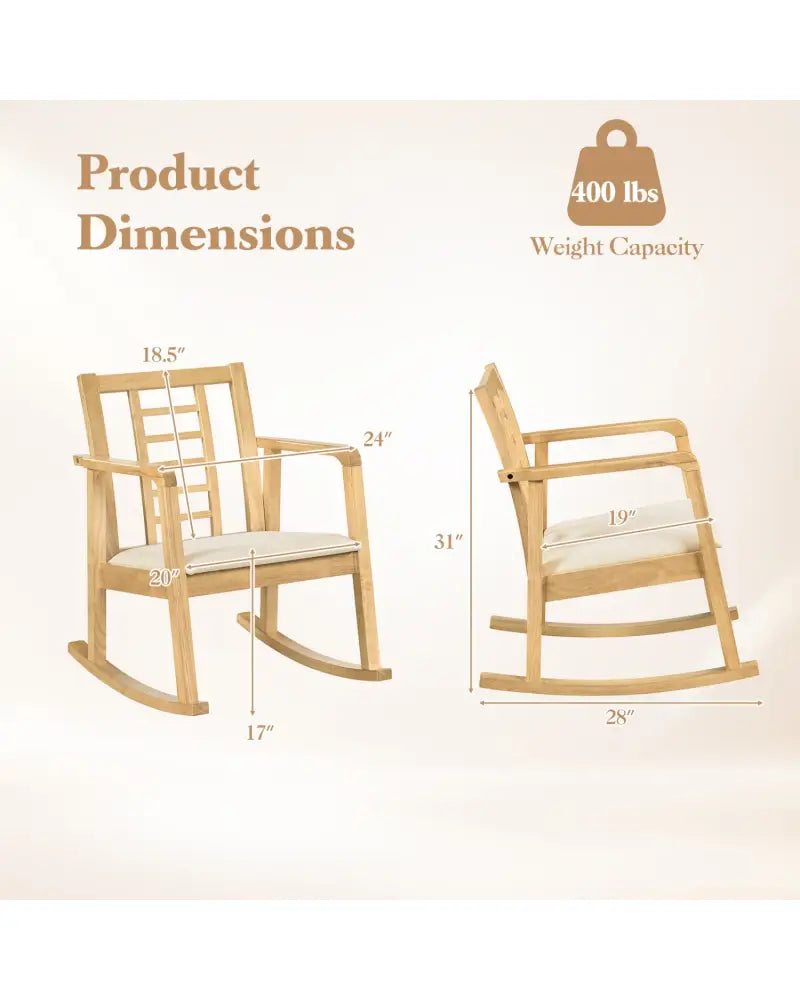 Wooden Rocking Chair with Upholstered Seat and Ladder Back for Living Room-Natural - Natural - Patio Rocking Chairs &