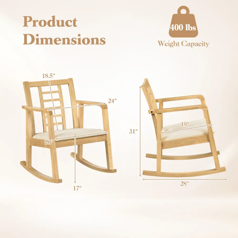 Wooden Rocking Chair with Upholstered Seat and Ladder Back for Living Room-Natural - Natural - Patio Rocking Chairs &