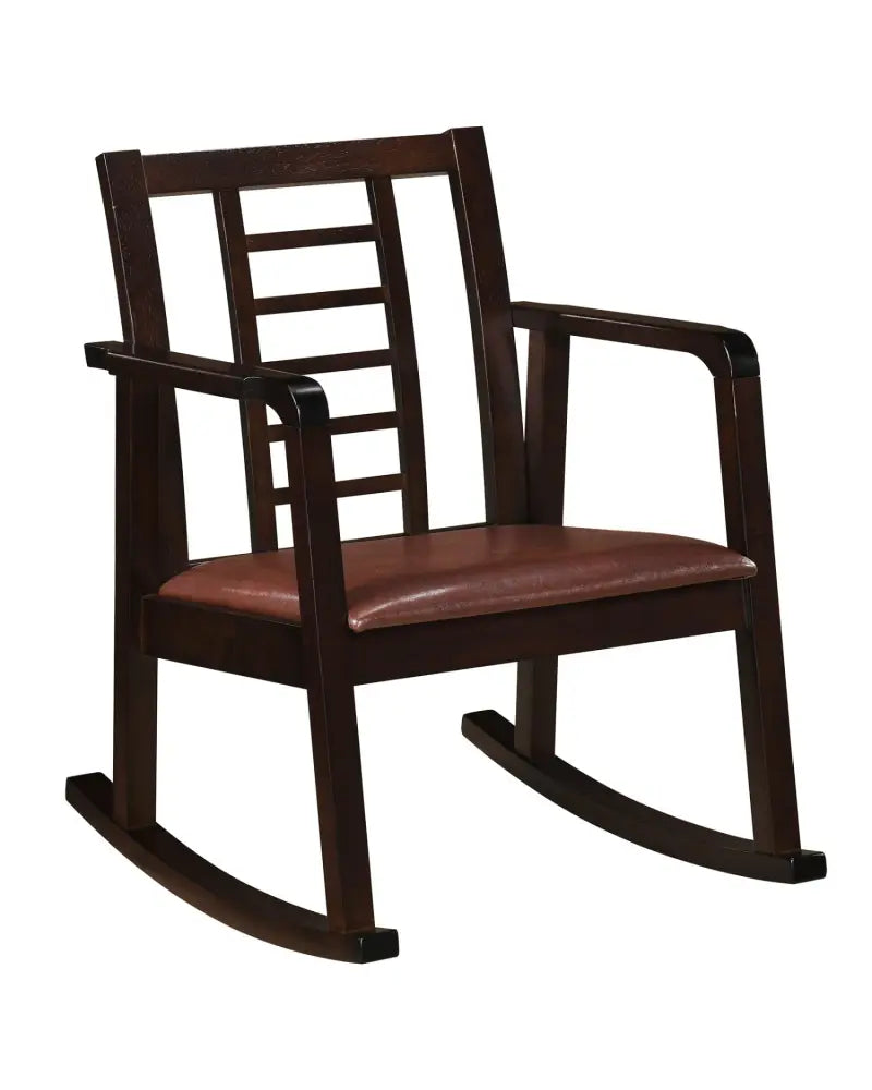 Wooden Rocking Chair with Upholstered Seat and Ladder Back for Living Room-Brown - Brown - Patio Rocking Chairs &