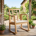 Wooden Rocking Chair with Upholstered Seat and Ladder Back for Living Room-Natural - Natural - Patio Rocking Chairs &