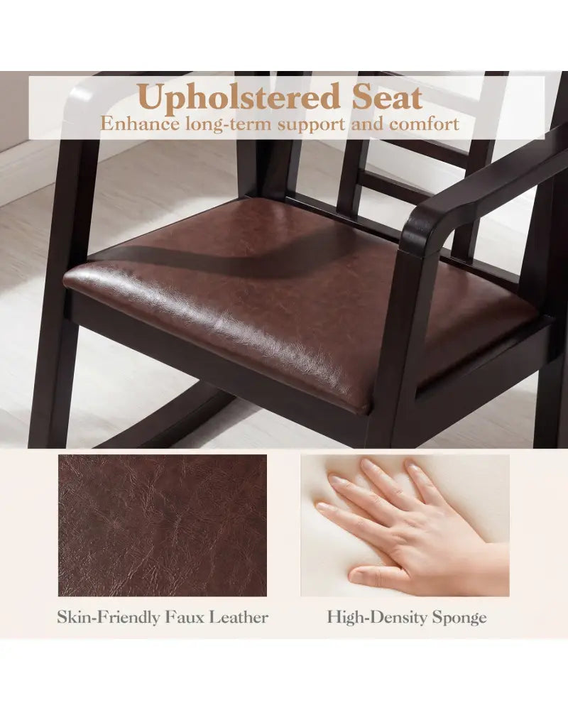Wooden Rocking Chair with Upholstered Seat and Ladder Back for Living Room-Brown - Brown - Patio Rocking Chairs &