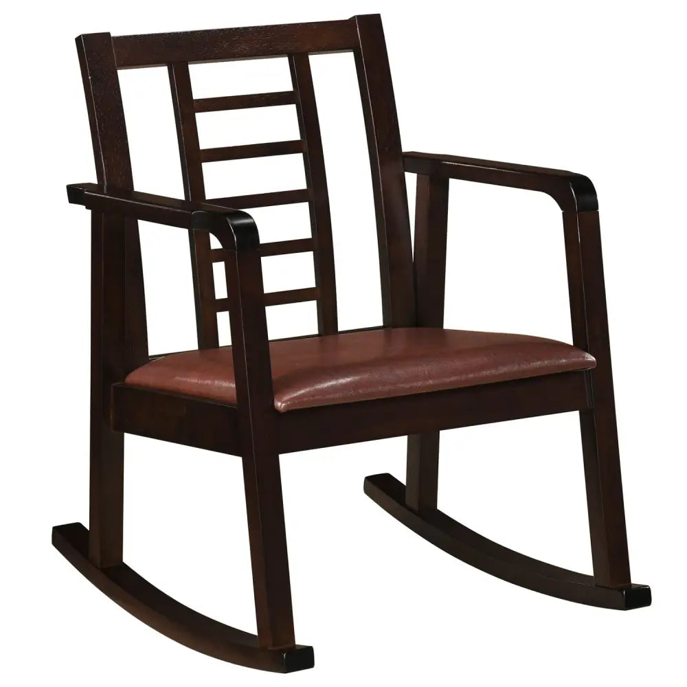 Wooden Rocking Chair with Upholstered Seat and Ladder Back for Living Room-Brown - Brown - Patio Rocking Chairs &