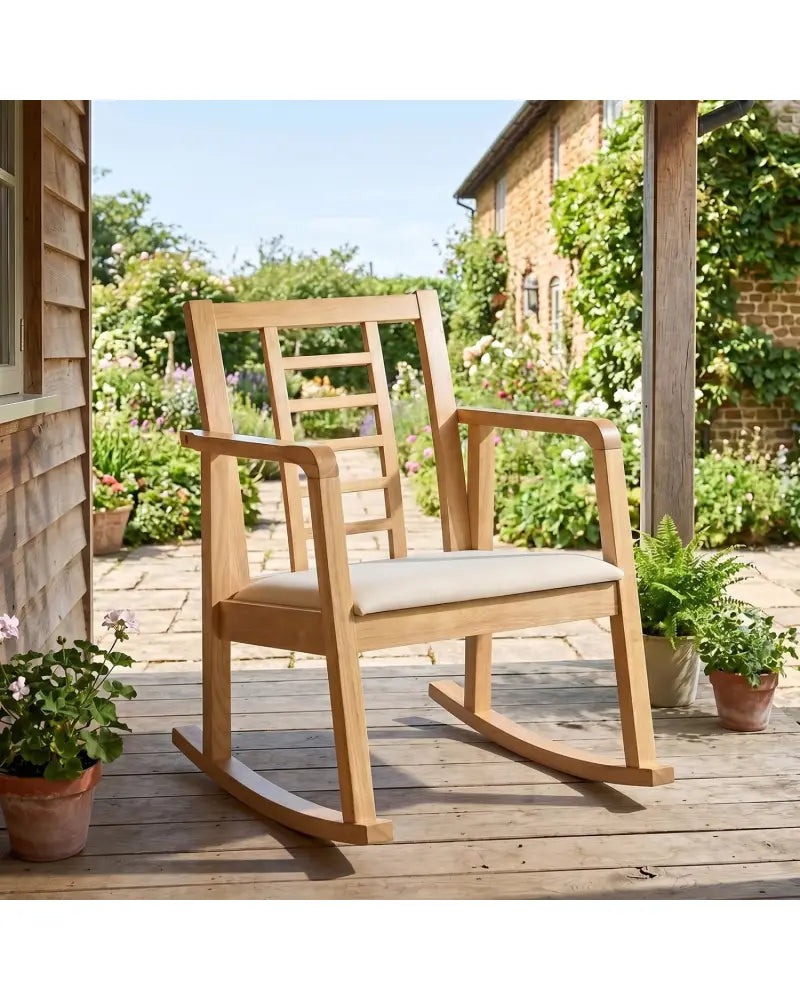 Wooden Rocking Chair with Upholstered Seat and Ladder Back for Living Room-Natural - Natural - Patio Rocking Chairs &
